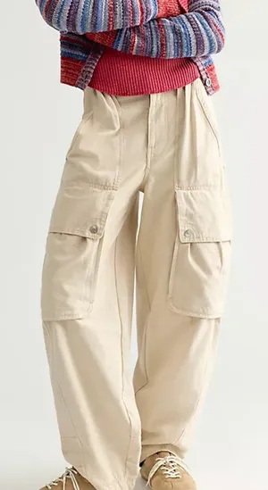 Free People Brentwood Aged Green Slouchy Cargo Utility Pants Cotton Size 8 thumbnail 1
