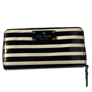 Kate Spade New York Black Cream Stripe Zip Around Wallet Organizer Continental thumbnail 2
