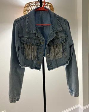 Cropped Fringe Denim Jacket thumbnail 1