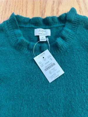 NWT J. Crew Factory Extra Soft Yarn Ruffleneck Sweater Dress Emerald Green M thumbnail 5