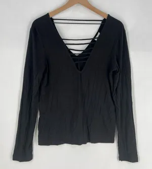 Good Luck‎ Gem Black Strappy Long Sleeve V-Neck Blouse NWT Size L thumbnail 1