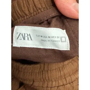 Zara‎ Brown Textured Drawstring Pants Elastic Waist Tapered Women's M thumbnail 5