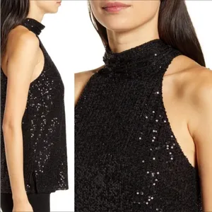NWT Chelsea28 High Neck Sequin Halter Top Blouse Shirt S v6x thumbnail 3
