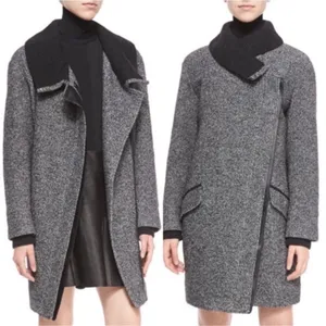 Vince Shawl Collar Asymmetrical Zip Wool Blend Lambskin‎ Trim Tweed Ines Coat XS thumbnail 2