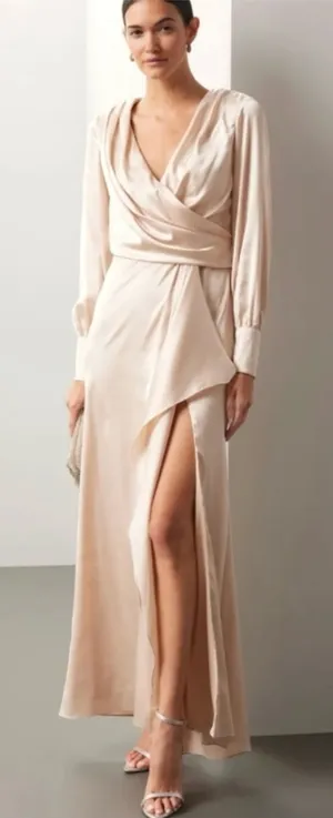 Ieena for Mac Duggal Long Sleeve Gown Champagne long sleeve dress size 4 thumbnail 1