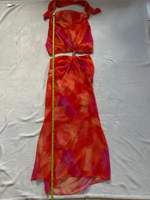 Hello Molly Golden Hour Drinks Midi Dress Orange Size 2 XS Cutout Chain Back thumbnail 9