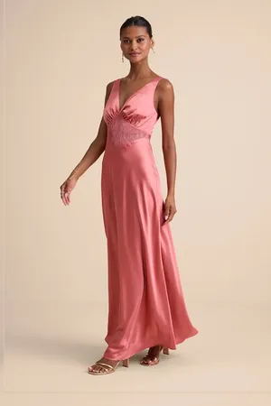 Lulu's Satin Maxi Dress in Rose Pink with Lace Waist thumbnail 3