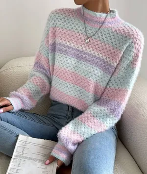Major Label Group Colorblock Knit Soft Pastel Sweater Women’s Medium thumbnail 1