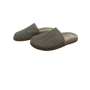 NOW Made in Italy Shoes Women 7 Ivory Rhinestone Perforated Leather Mule Slides‎ thumbnail 2