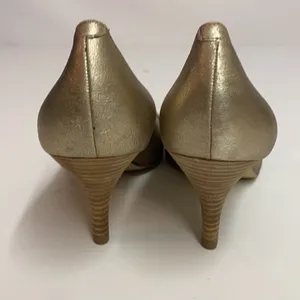 Jessica‎ Simpson Gold Metallic peep Toe Heels Shoes A10 thumbnail 6