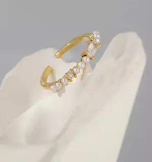 Korean Vintage Pearl Gold Copper Ring thumbnail 1