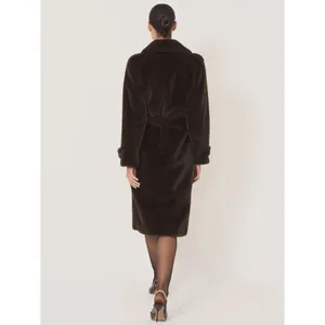 Reiss Cate Faux-Fur Long Belted Coat in Chocolate Brown thumbnail 3