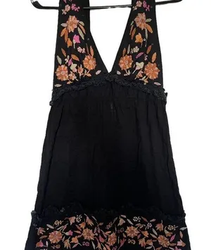 Florabella black halter tunic with flower embroidery size small thumbnail 1