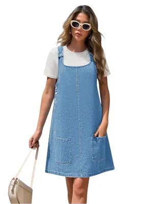 Bhineem Sleeveless Denim Jean Dress L Western Relaxed Fit Pockets Casual NWOT thumbnail 2
