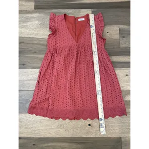 Vestique Eyelet Embroidered Skort Dress Size M Terracotta V‑Neck Flutter Sleeves thumbnail 4