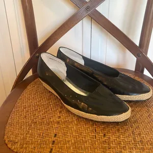 Ros Hommerson Envy black leather espadeille wedge heel 9 thumbnail 4
