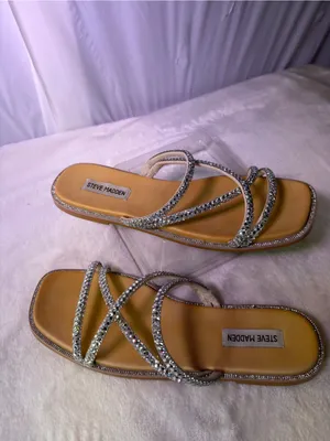 Steve Madden Silver Crystal Strappy Slide Sandals thumbnail 3