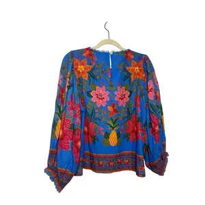 Farm Rio Tropical Tapestry Blouse Lace Inset Sz. S thumbnail 8