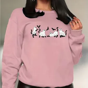 NEW Halloween Cat Pink Casual Crew Neck Sweatshirt thumbnail 6