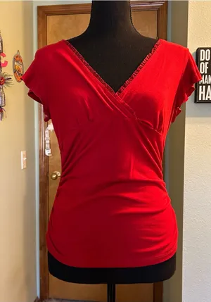 Speechless Y2K red surplice short split sleeve top M ruched ruffles coquette thumbnail 1