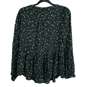 Maeve Anthropologie Black White Cheyenne Peplum polka dot Blouse Size medium top thumbnail 4