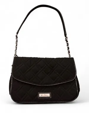 Vera Bradley Black Quilted Microfiber Shoulder Bag Chain Patent Strap thumbnail 1