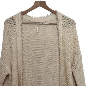 Free People Wouldn't Knit Be Nice L LongLine Ivory open front Cardigan thumbnail 5
