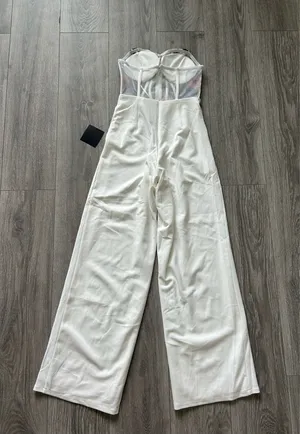 New Lulus Remarkable Energy White Floral Embroidered Strapless Jumpsuit MSRP $99 thumbnail 8