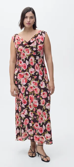 Mango FLORAL DRESS WITH DRAPED NECK thumbnail 1