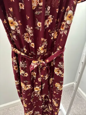 Apt. 9 Burgundy Floral Flutter Sleeve Jumpsuit with Belt thumbnail 3