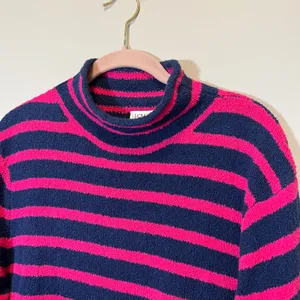 J. Crew‎ Women's Pink Navy Striped Cozy Roll Neck Sweater Cotton Blend Medium thumbnail 2