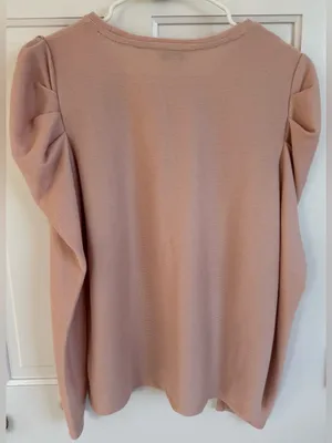 Nine‎ West XL Blush Pink Ribbed Puff Sleeve Sweater Knit Top thumbnail 4