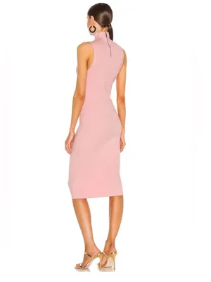 Alice + Olivia Brooklynne Turtleneck Fitted Rib Dress in Blush Pink M thumbnail 3