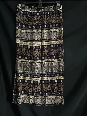 First Option Women’s Black & Cream Patterned Midi Skirt SZ MD thumbnail 2