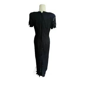 Vintage Stenay Silk Beaded Maxi Dress 6 Black Gown Cocktail Beaded Formal Party‎ thumbnail 3