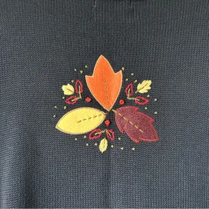 Vintage Hand Embroidered Leaf Sweater Vest Fall Cottage Grandma Whimsy 2003 thumbnail 9
