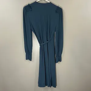 Lark & Ro Wrap Dress Womens Size M Teal Blue Great Smocked Shoulder Long Sleeve thumbnail 6