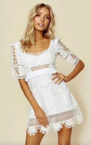 FOR LOVE AND LEMONS Amandine Mini‎ Dress Embroidered White Ivory Lace size XS thumbnail 1