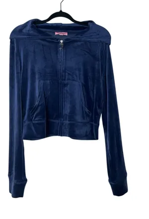 Juicy couture velour track jacket navy blue with rhinestones size l thumbnail 1