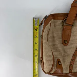 Vintage Y2K XOXO Monogram Satchel Bag Beige‎ Brown Studded Barrel Purse thumbnail 11