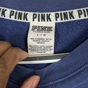 Victoria's Secret PINK Sweatshirt Navy Blue Striped Logo Pullover - Size Large thumbnail 5