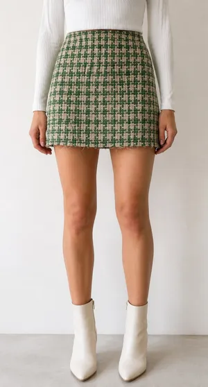 Princess Polly Green and Tan Tweed Mini Skirt US 4 thumbnail 1