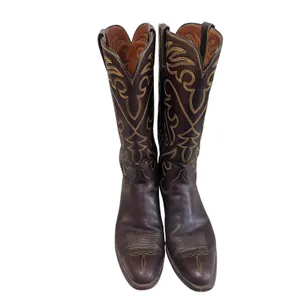 Vintage Lucchese Men’s 12 Espresso Smooth Leather Western Boots Round Toe USA thumbnail 3
