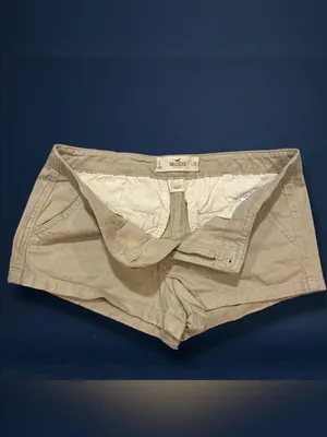 Hollister Khaki Chino Shorts Size 7 W28 Low Rise Pink Logo Tan Beach thumbnail 2