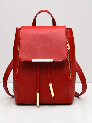 Red faux leather backpack bag thumbnail 1