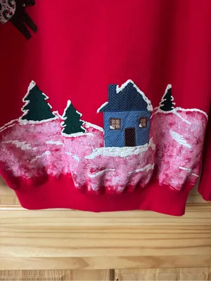 Ugly Christmas Holiday scene oversized off shoulder sweatshirt size XL thumbnail 2