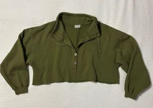 Olive Green Cropped Sweatshirt Size L thumbnail 1