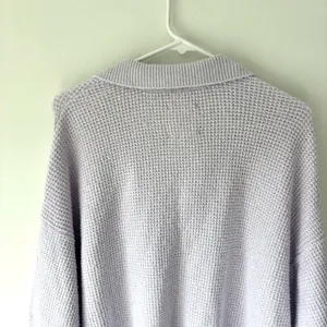 Aerie CozyUp Waffle Polo Sweater Lavender Dawn Purple Oversized Baggy Knit thumbnail 9