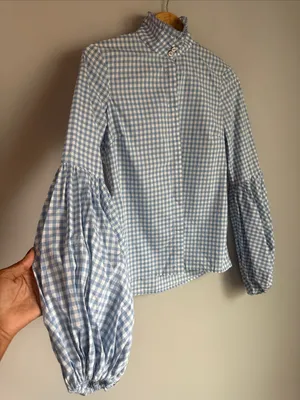 Caroline Consta Jacqueline Button Down Shirt Gingham Small Blue thumbnail 3