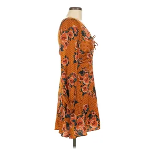Free People Orange Floral Polka Dot Cutout Mini Dress Size 6 Long Sleeve thumbnail 3